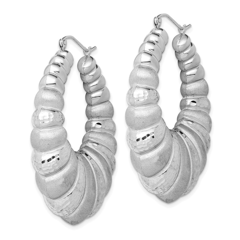 925 Sterling Silver Rhodium-plated Satin & Diamond-Cut Shrimp Oval Hoop Earrings
