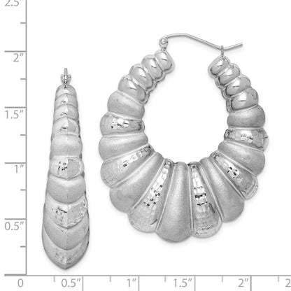 925 Sterling Silver Rhodium-plated Satin & Diamond-Cut Shrimp Oval Hoop Earrings