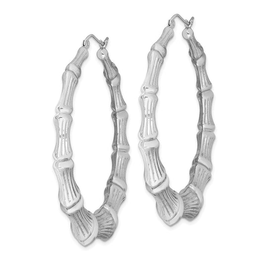 925 Sterling Silver Rhodium-plated Bamboo Round Hoop Earrings