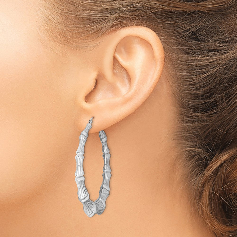 925 Sterling Silver Rhodium-plated Bamboo Round Hoop Earrings