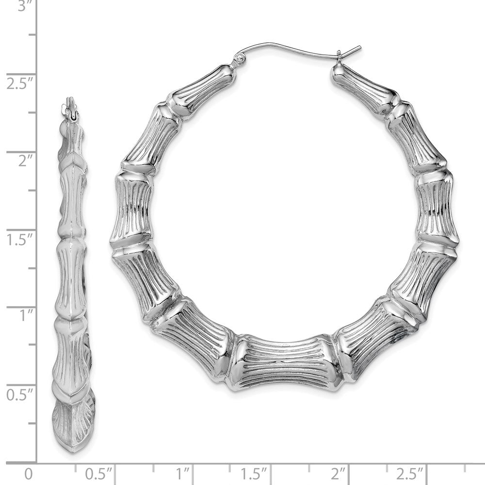 925 Sterling Silver Rhodium-plated Bamboo Round Hoop Earrings