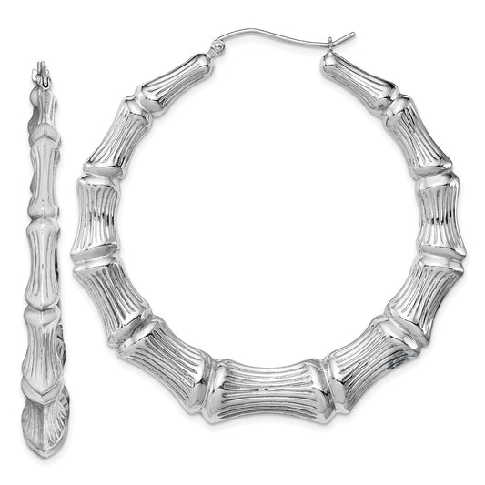 925 Sterling Silver Rhodium-plated Bamboo Round Hoop Earrings