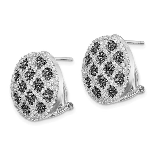 Sterling Silver Black White CZ Criss Cross Omega Back Earrings