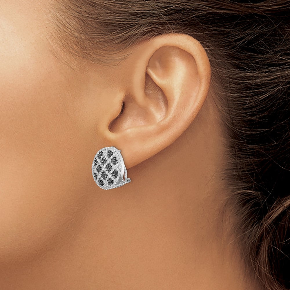 Sterling Silver Black White CZ Criss Cross Omega Back Earrings