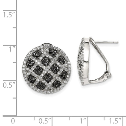 Sterling Silver Black White CZ Criss Cross Omega Back Earrings