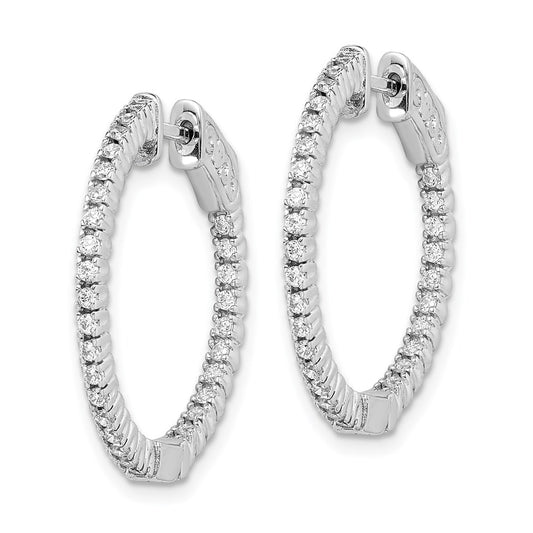 Sterling Silver Rhodium-plated 1.3mm CZ In and Out Hinged Hoop Earrings
