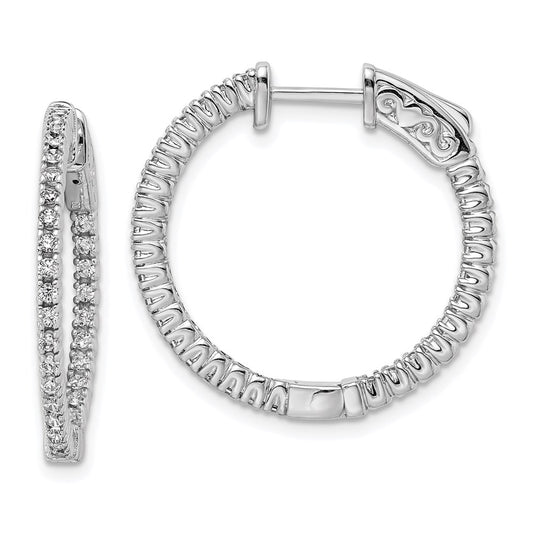 Sterling Silver Rhodium-plated 1.3mm CZ In and Out Hinged Hoop Earrings