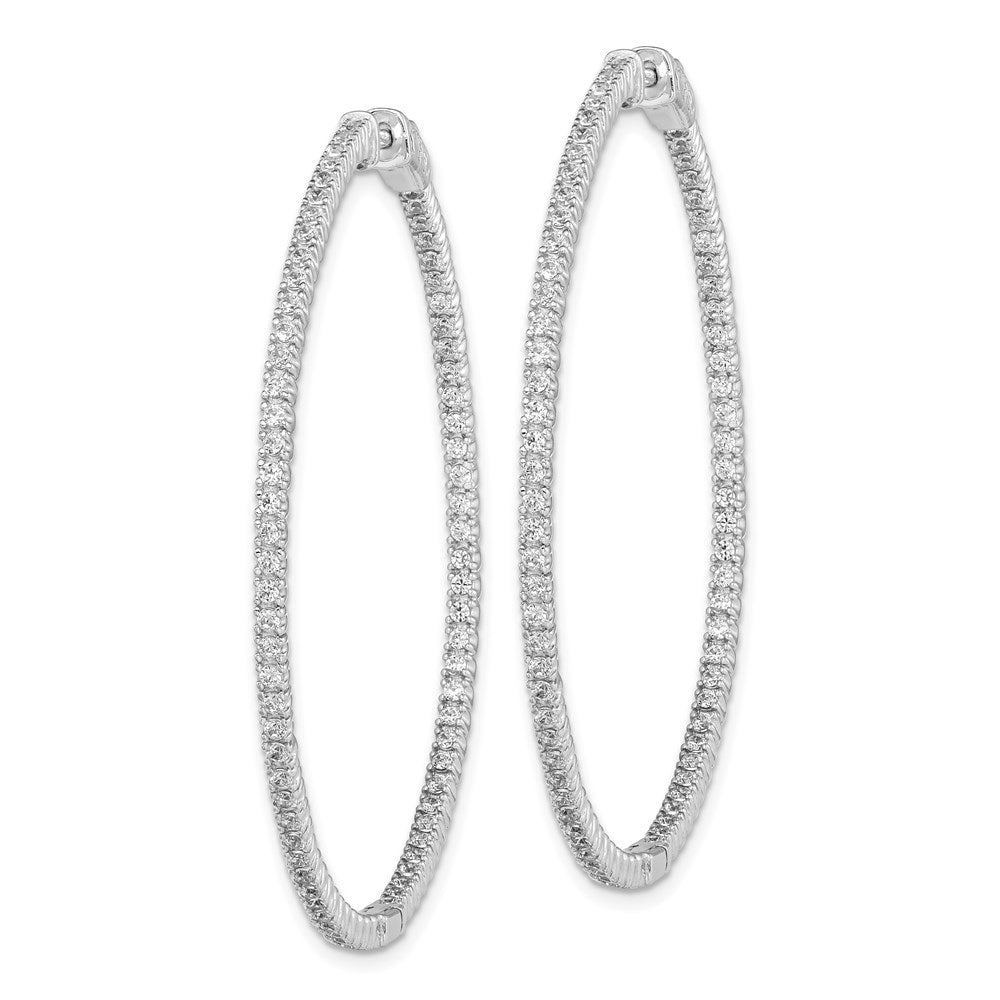 Sterling Silver Rhodium-plated 11.3mm CZ In and Out Hinged Hoop Earrings
