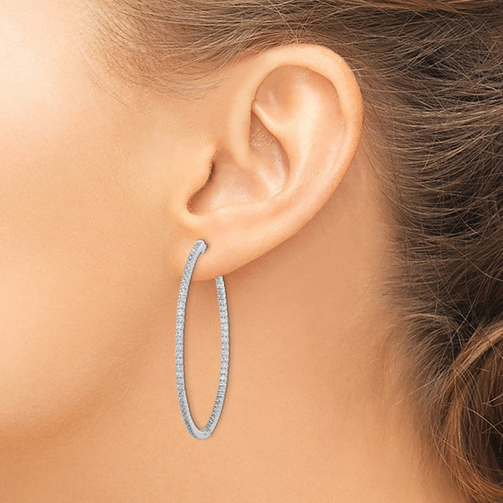 Sterling Silver Rhodium-plated 11.3mm CZ In and Out Hinged Hoop Earrings