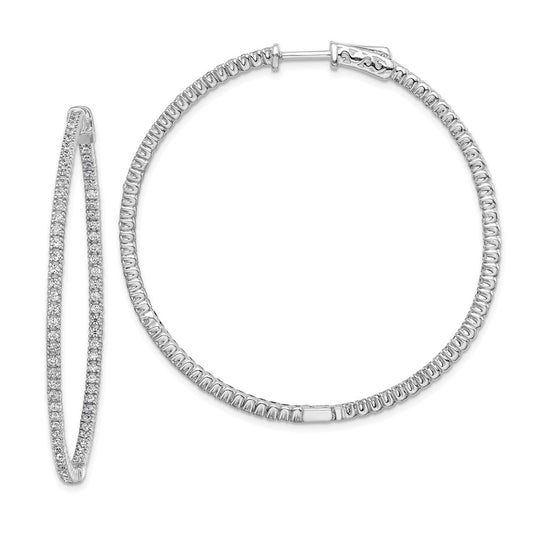 Sterling Silver Rhodium-plated 11.3mm CZ In and Out Hinged Hoop Earrings