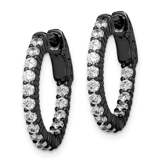 Black Rhodium-plated 2.0mm CZ In and Out Hinged Hoop Earrings