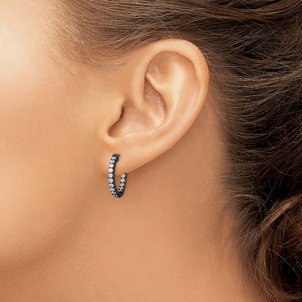 Black Rhodium-plated 2.0mm CZ In and Out Hinged Hoop Earrings