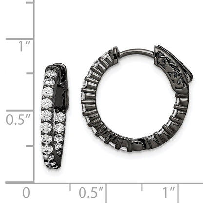 Black Rhodium-plated 2.0mm CZ In and Out Hinged Hoop Earrings