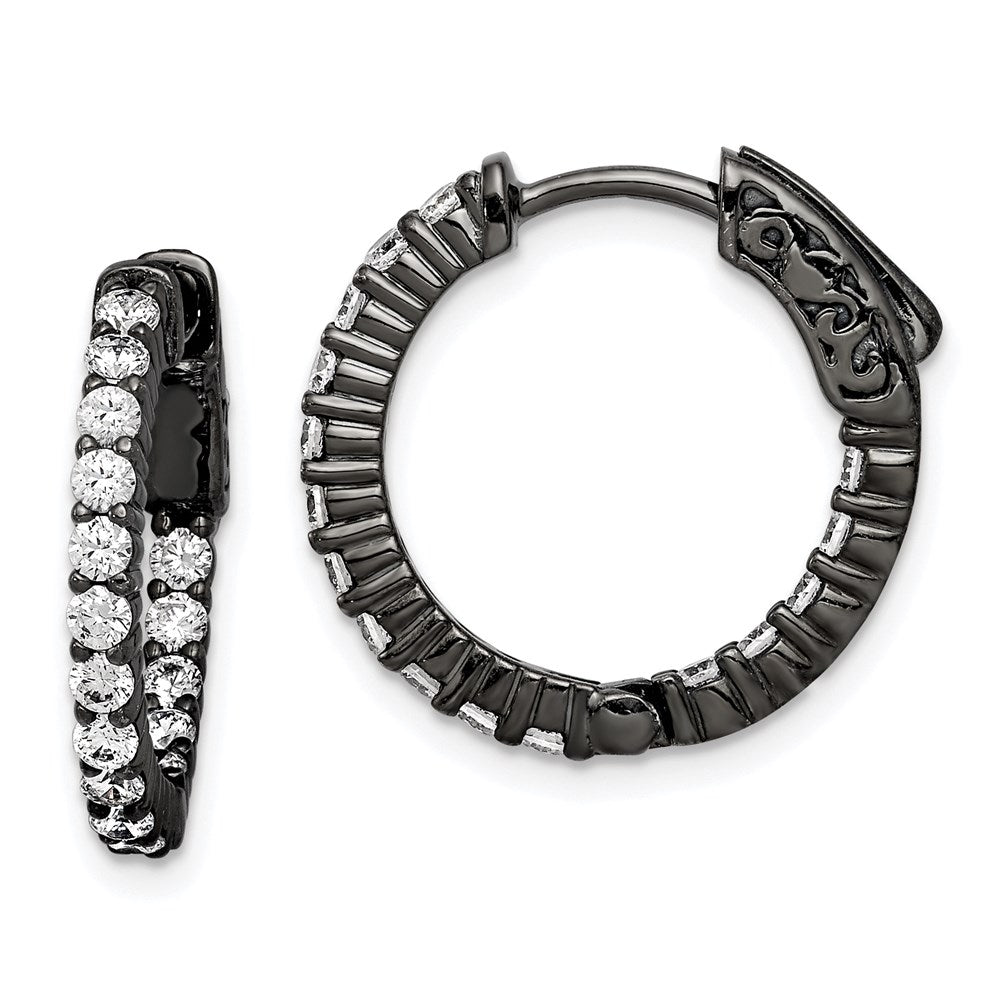 Black Rhodium-plated 2.0mm CZ In and Out Hinged Hoop Earrings