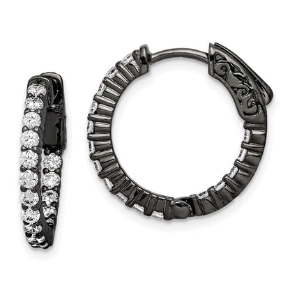 Black Rhodium-plated 2.0mm CZ In and Out Hinged Hoop Earrings