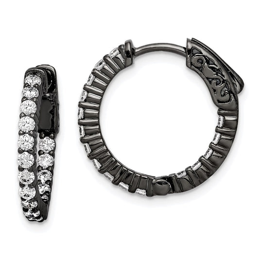 Black Rhodium-plated 2.0mm CZ In and Out Hinged Hoop Earrings