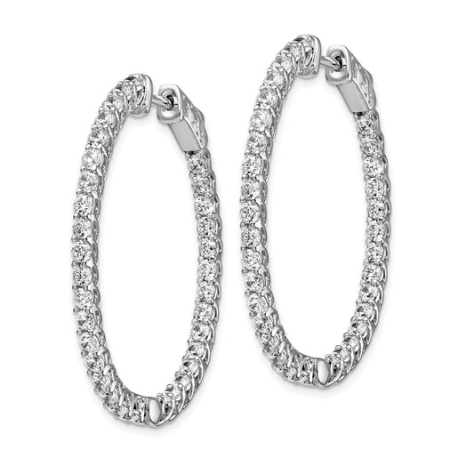 Sterling Silver Rhodium-plated 2.3mm CZ In and Out Oval Hinged Hoop Earrings