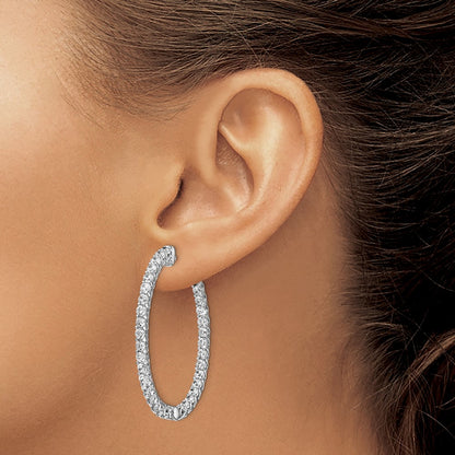 Sterling Silver Rhodium-plated 2.3mm CZ In and Out Oval Hinged Hoop Earrings