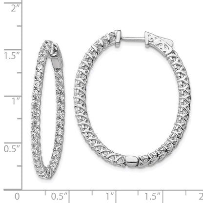 Sterling Silver Rhodium-plated 2.3mm CZ In and Out Oval Hinged Hoop Earrings