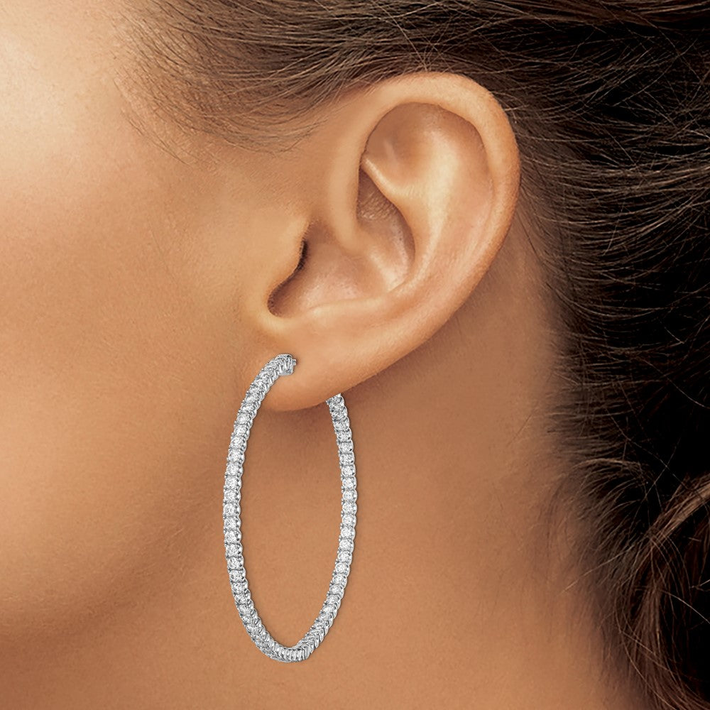 Sterling Silver Rhodium-plated 12.25mm CZ In and Out Hinged Hoop Earrings
