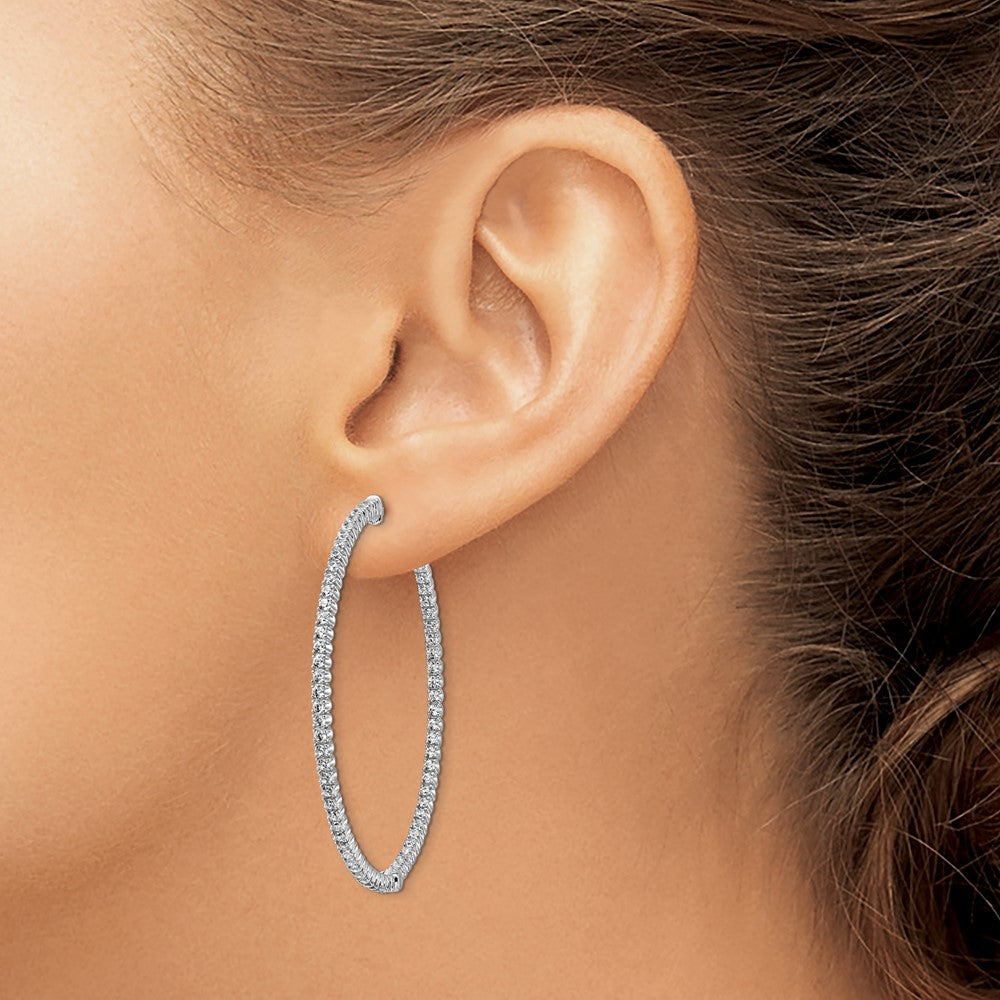 Sterling Silver Rhodium-plated 11.5mm CZ In and Out Hinged Hoop Earrings