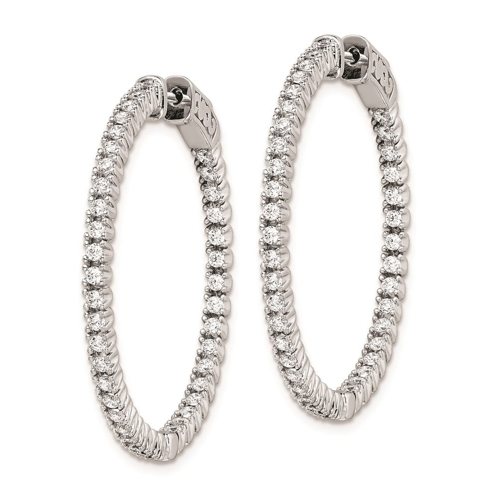 Sterling Silver Rhodium-plated 1.75mm CZ In and Out Hinged Hoop Earrings