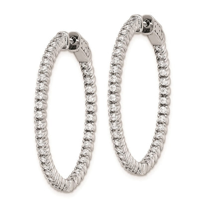 Sterling Silver Rhodium-plated 1.75mm CZ In and Out Hinged Hoop Earrings