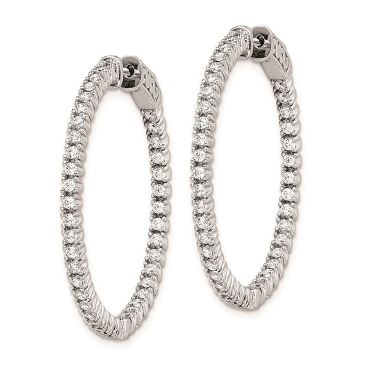 Sterling Silver Rhodium-plated 1.75mm CZ In and Out Hinged Hoop Earrings
