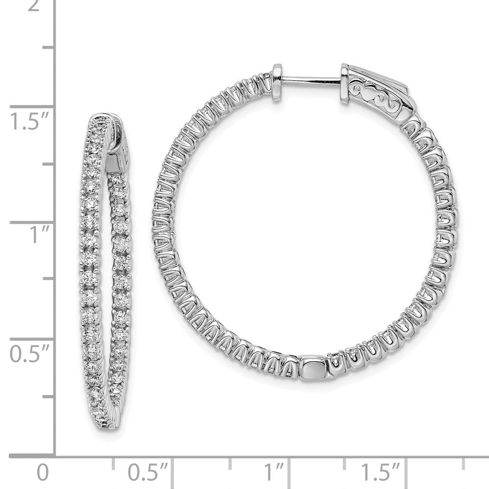 Sterling Silver Rhodium-plated 1.75mm CZ In and Out Hinged Hoop Earrings