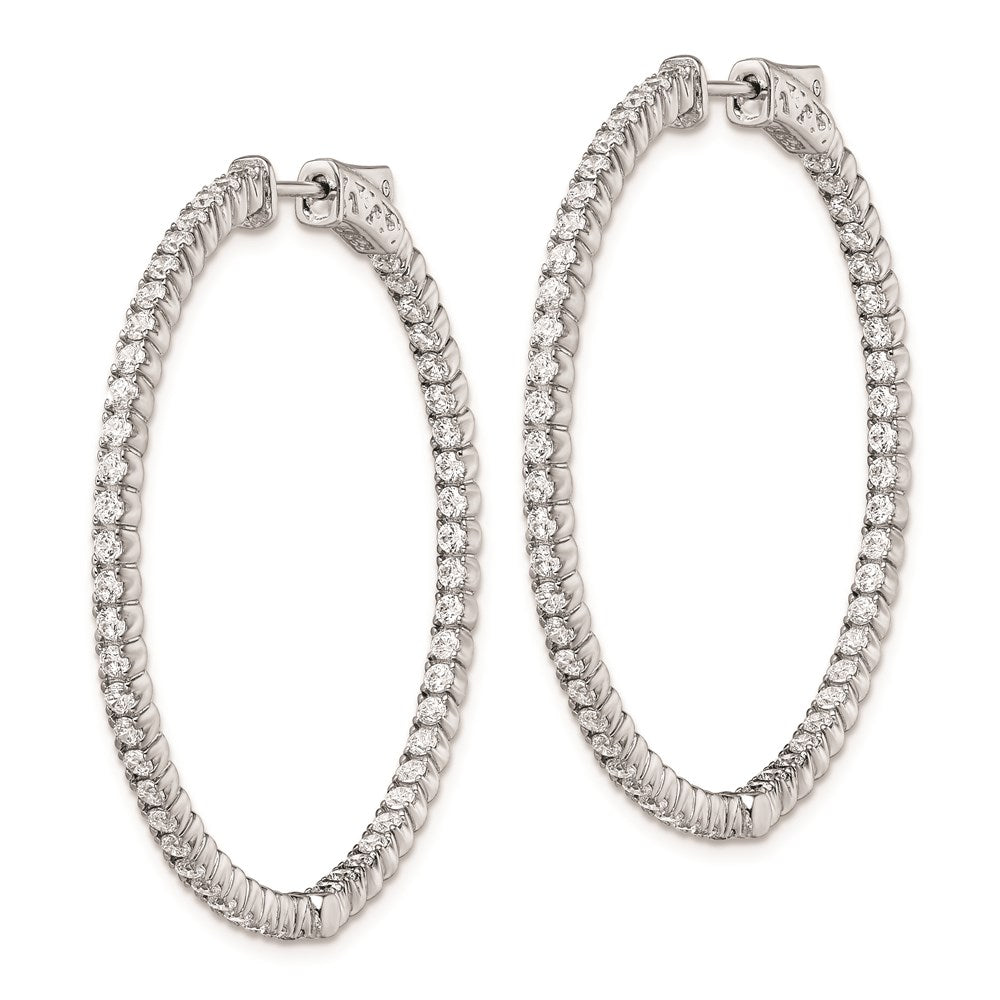 925 Sterling Silver Rhodium-plated 1.75mm CZ In and Out Hinged Hoop Earrings