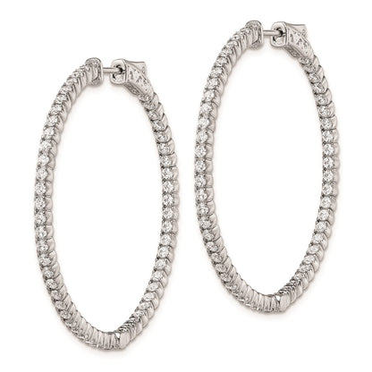 925 Sterling Silver Rhodium-plated 1.75mm CZ In and Out Hinged Hoop Earrings