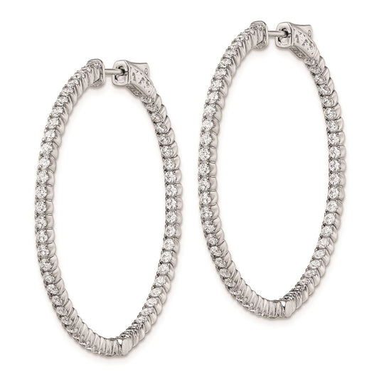 925 Sterling Silver Rhodium-plated 1.75mm CZ In and Out Hinged Hoop Earrings
