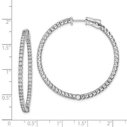 925 Sterling Silver Rhodium-plated 1.75mm CZ In and Out Hinged Hoop Earrings
