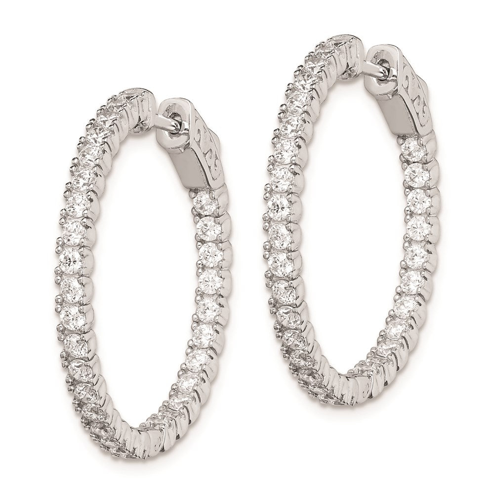 Sterling Silver Rhodium-plated 2mm CZ In and Out Hinged Hoop Earrings