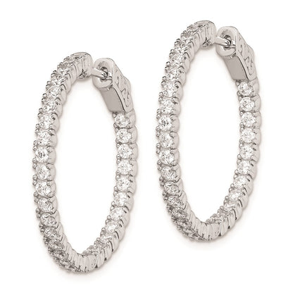 Sterling Silver Rhodium-plated 2mm CZ In and Out Hinged Hoop Earrings