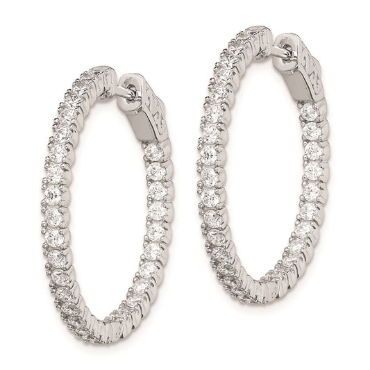 Sterling Silver Rhodium-plated 2mm CZ In and Out Hinged Hoop Earrings