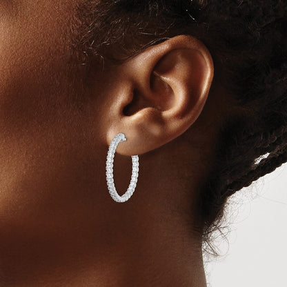 Sterling Silver Rhodium-plated 2mm CZ In and Out Hinged Hoop Earrings