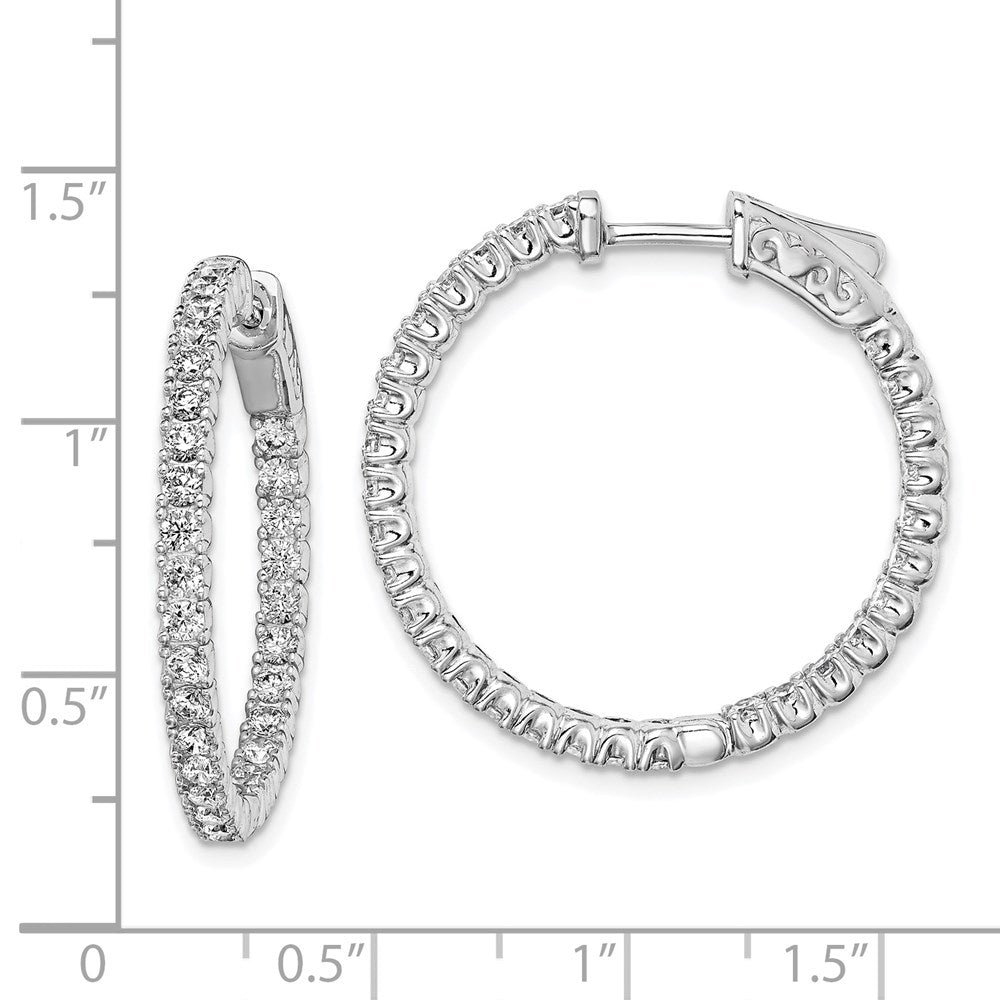 Sterling Silver Rhodium-plated 2mm CZ In and Out Hinged Hoop Earrings