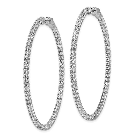 Sterling Silver Rhodium-plated 12mm CZ In and Out Hinged Hoop Earrings