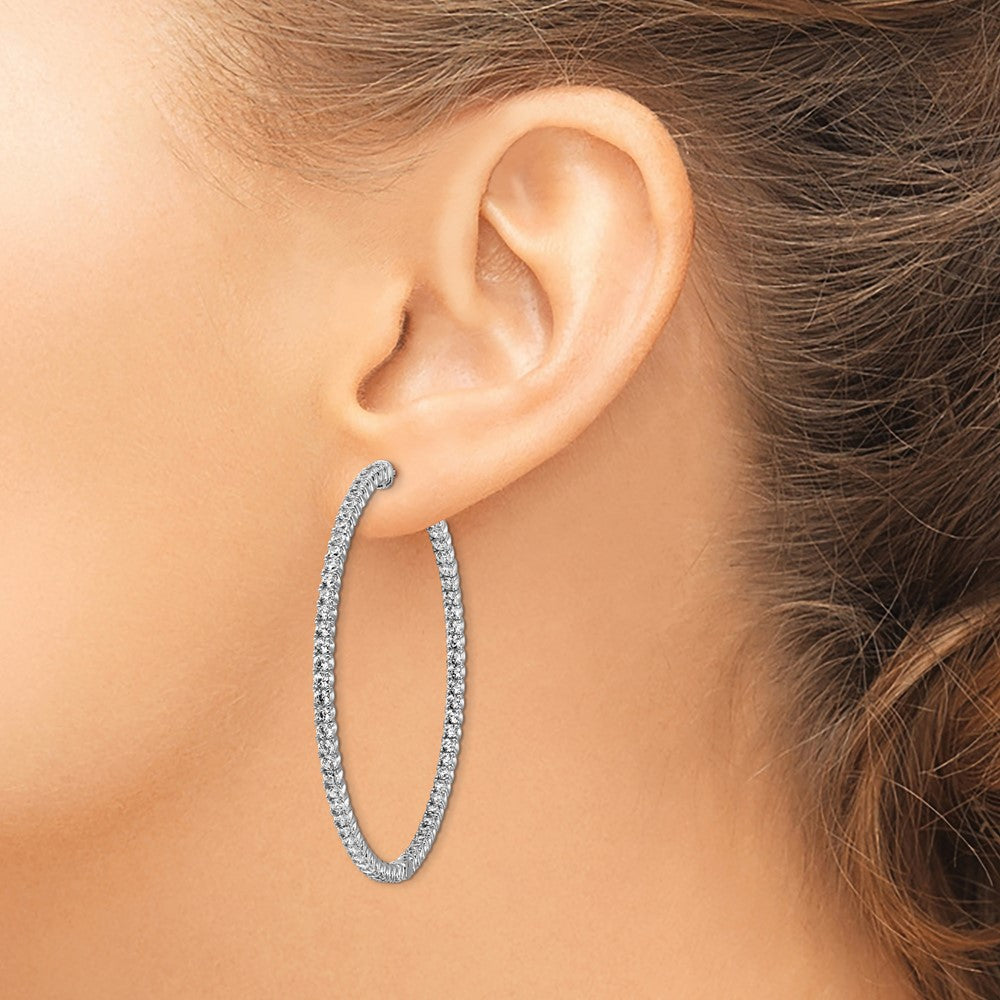 Sterling Silver Rhodium-plated 12mm CZ In and Out Hinged Hoop Earrings