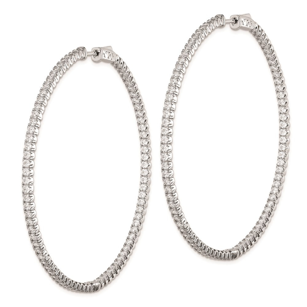 925 Sterling Silver Rhodium-plated 12mm CZ In and Out Hinged Hoop Earrings