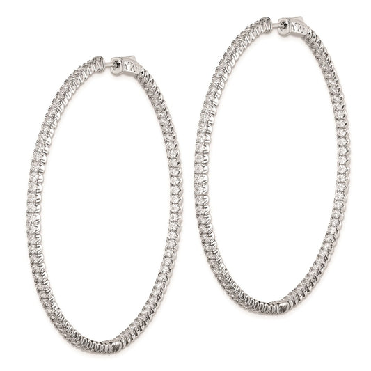 925 Sterling Silver Rhodium-plated 12mm CZ In and Out Hinged Hoop Earrings