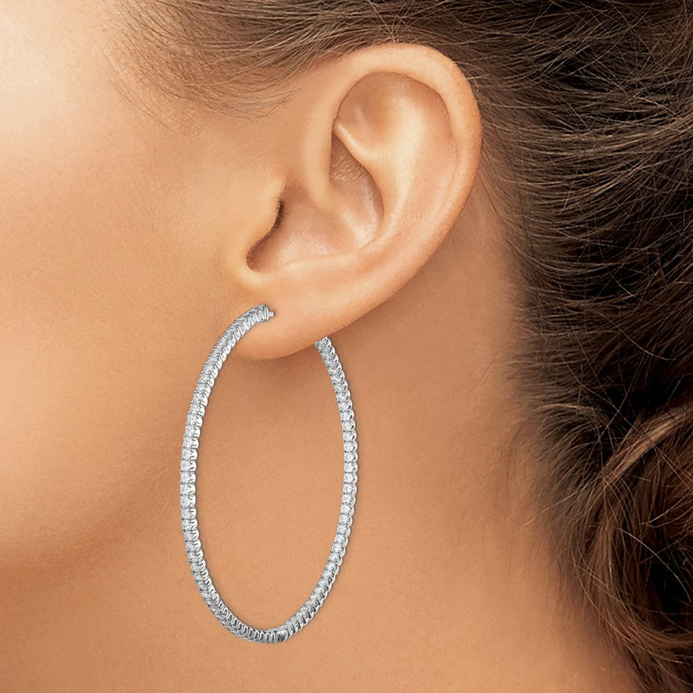925 Sterling Silver Rhodium-plated 12mm CZ In and Out Hinged Hoop Earrings