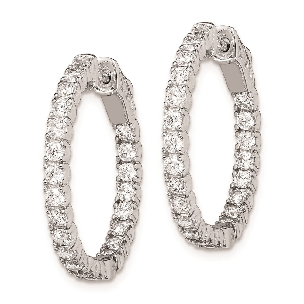 Sterling Silver Rhodium-plated 2.1mm CZ In and Out Hinged Hoop Earrings