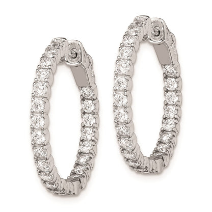 Sterling Silver Rhodium-plated 2.1mm CZ In and Out Hinged Hoop Earrings