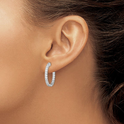 Sterling Silver Rhodium-plated 2.1mm CZ In and Out Hinged Hoop Earrings