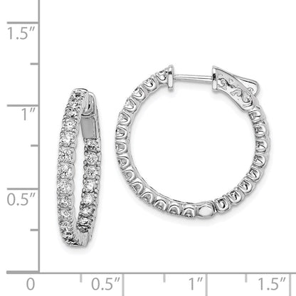 Sterling Silver Rhodium-plated 2.1mm CZ In and Out Hinged Hoop Earrings