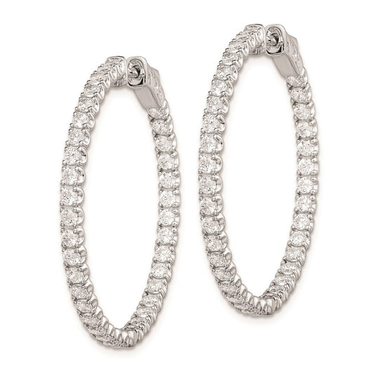 925 Sterling Silver Rhodium-plated 2.1mm CZ In and Out Hinged Hoop Earrings