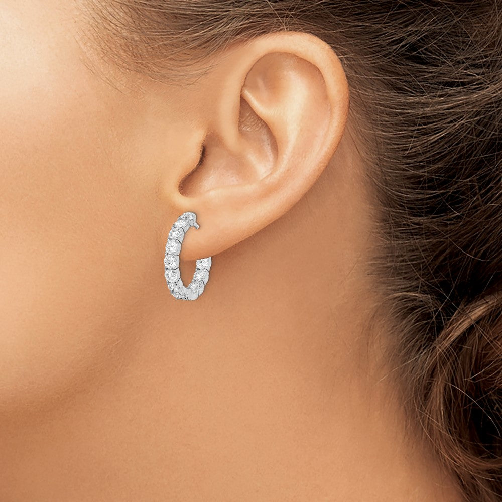 Sterling Silver Rhodium-plated 3.5mm CZ In and Out Hinged Hoop Earrings