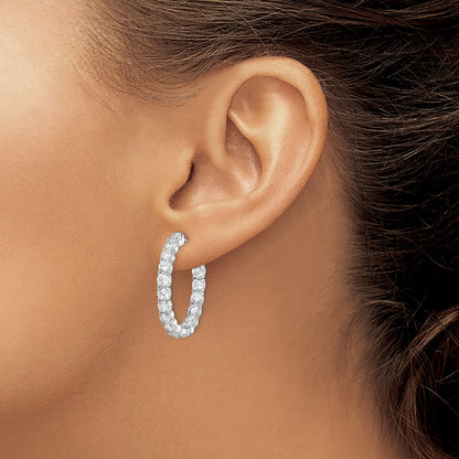 925 Sterling Silver Rhodium-plated 3.5mm CZ In and Out Hinged Hoop Earrings